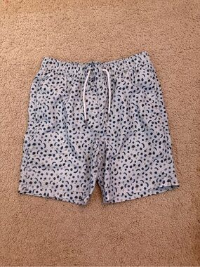 Boys Light Blue Printed Swim Trunks